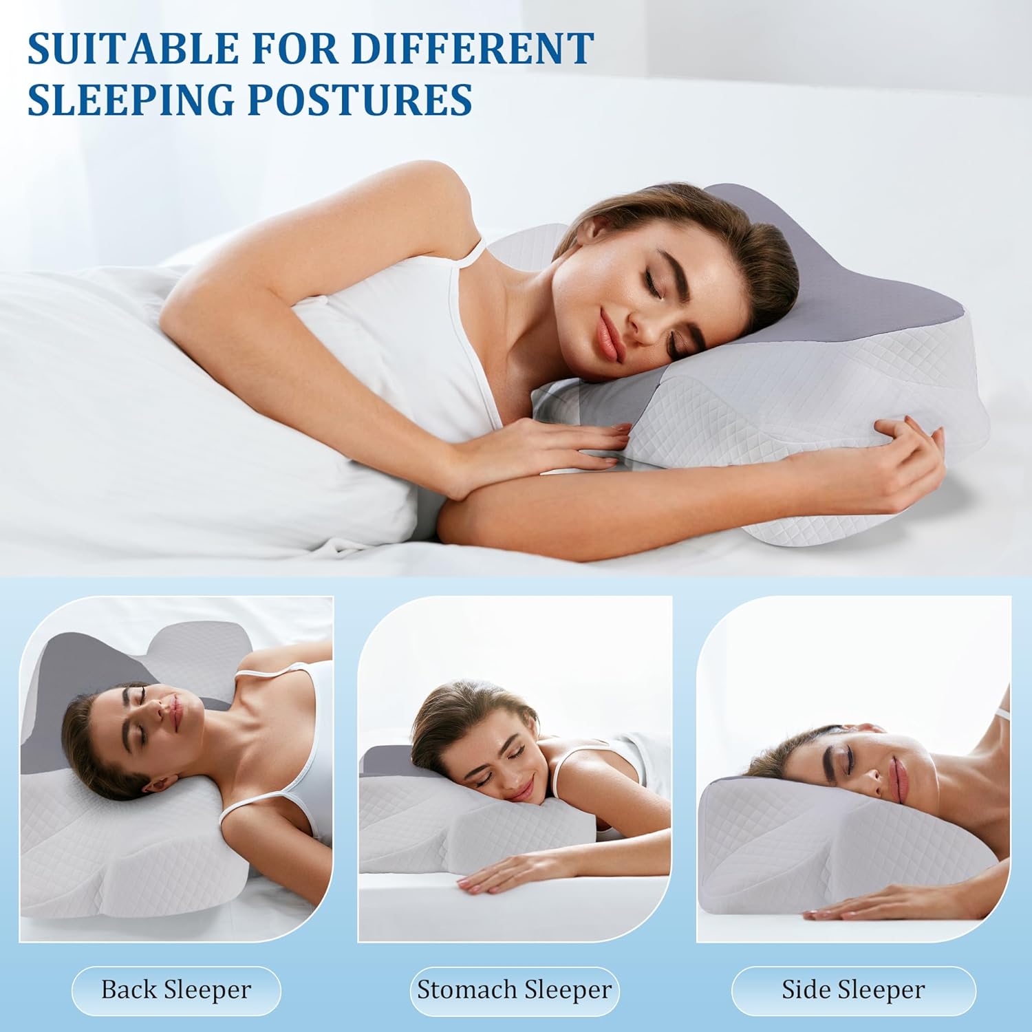 Cervical Pillow, Cervical Neck Pillow for Bed, Ergonomic Memory Foam Pillows for Sleeping with Washable Pillowcase, Suitable for Side Back Stomach Sleepers (Y-Shaped)
