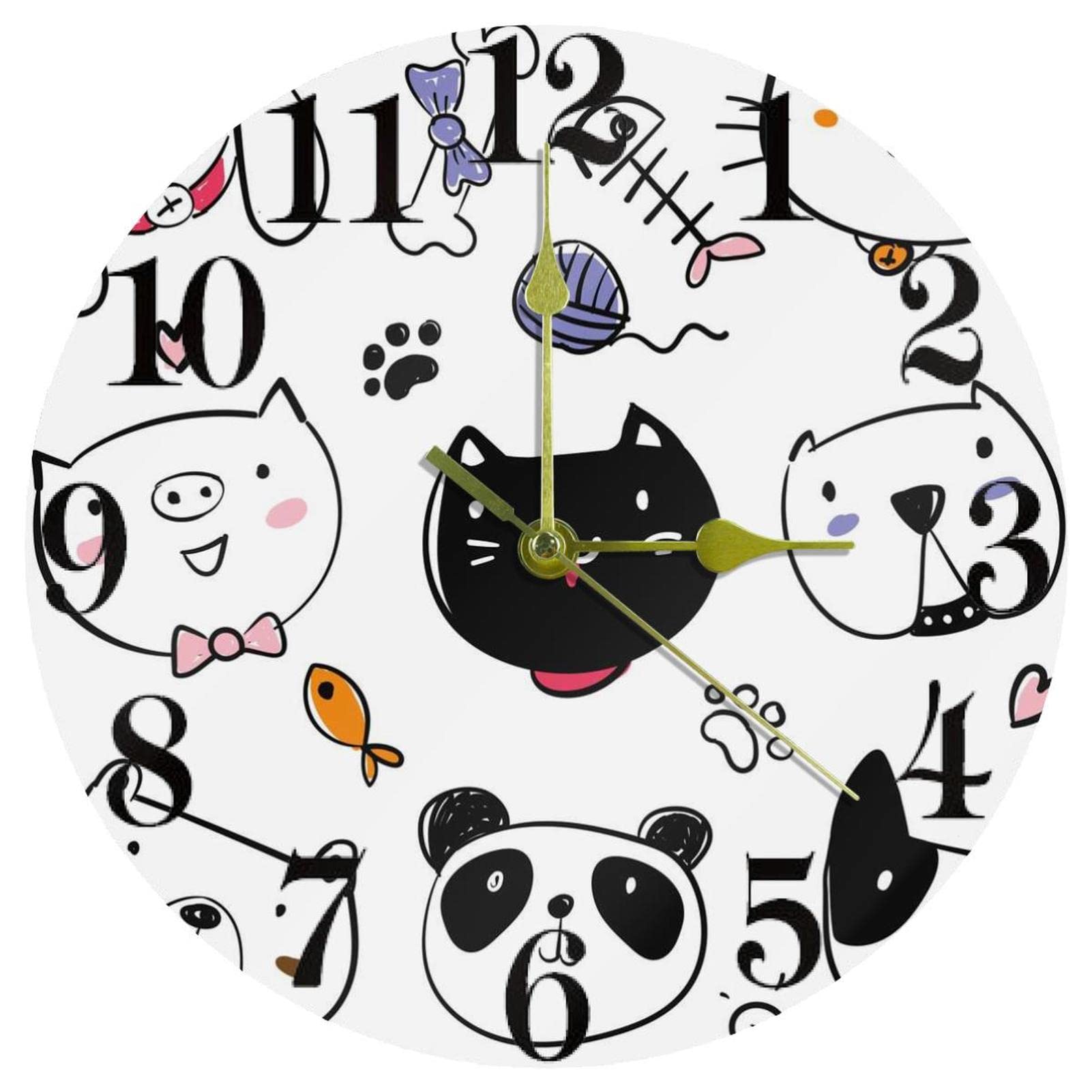 Horloge murale de cuisine au motif d'animaux domestiques