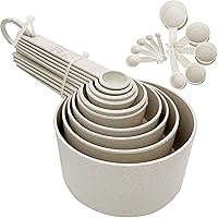 Vista 4 de Juego de 10 cucharas medidoras de paja de trigo, utensilios de cocina, herramienta para hornear, color beige