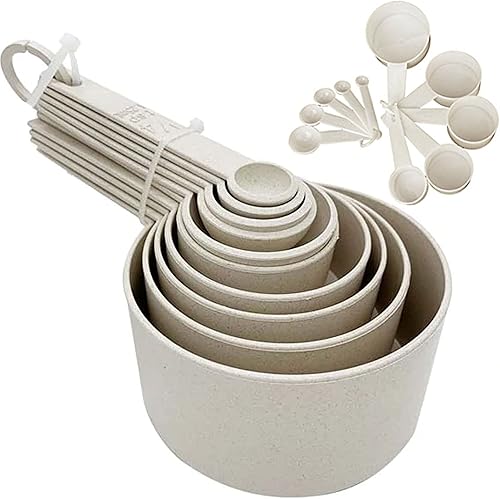Miniatura 4 de Juego de 10 cucharas medidoras de paja de trigo, utensilios de cocina, herramienta para hornear, color beige