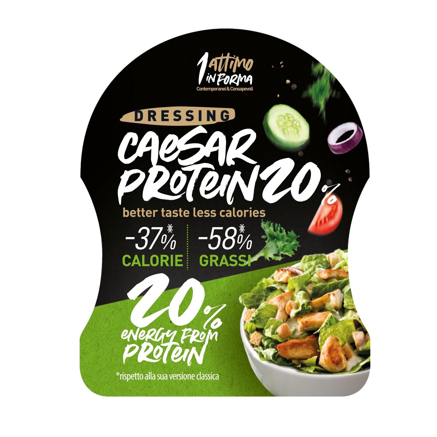 1 Attimo in Forma | Salsa 20% Proteica Gusto Caesar Dressing Condimento 250 ml a Basso Contenuto di Calorie e Grassi - Fonte di Proteine Salutare Benessere Gustosa Pranzo Cena Insalata