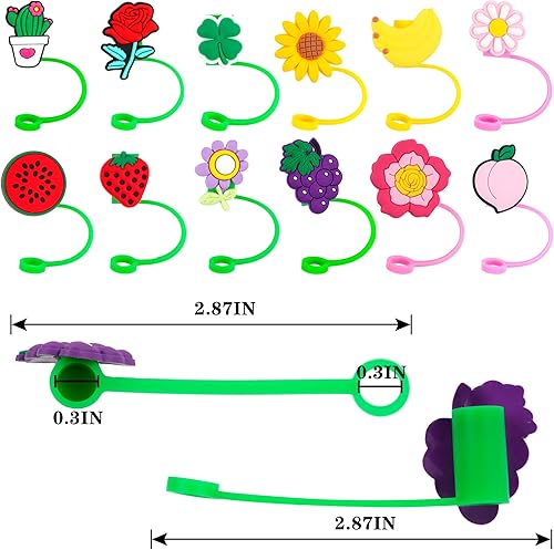 Miniatura 2 de 12 fundas de paja de silicona con bonitos animales, reutilizables, a prueba de polvo, para pajitas de 0.315 a 0.315 pulgadas