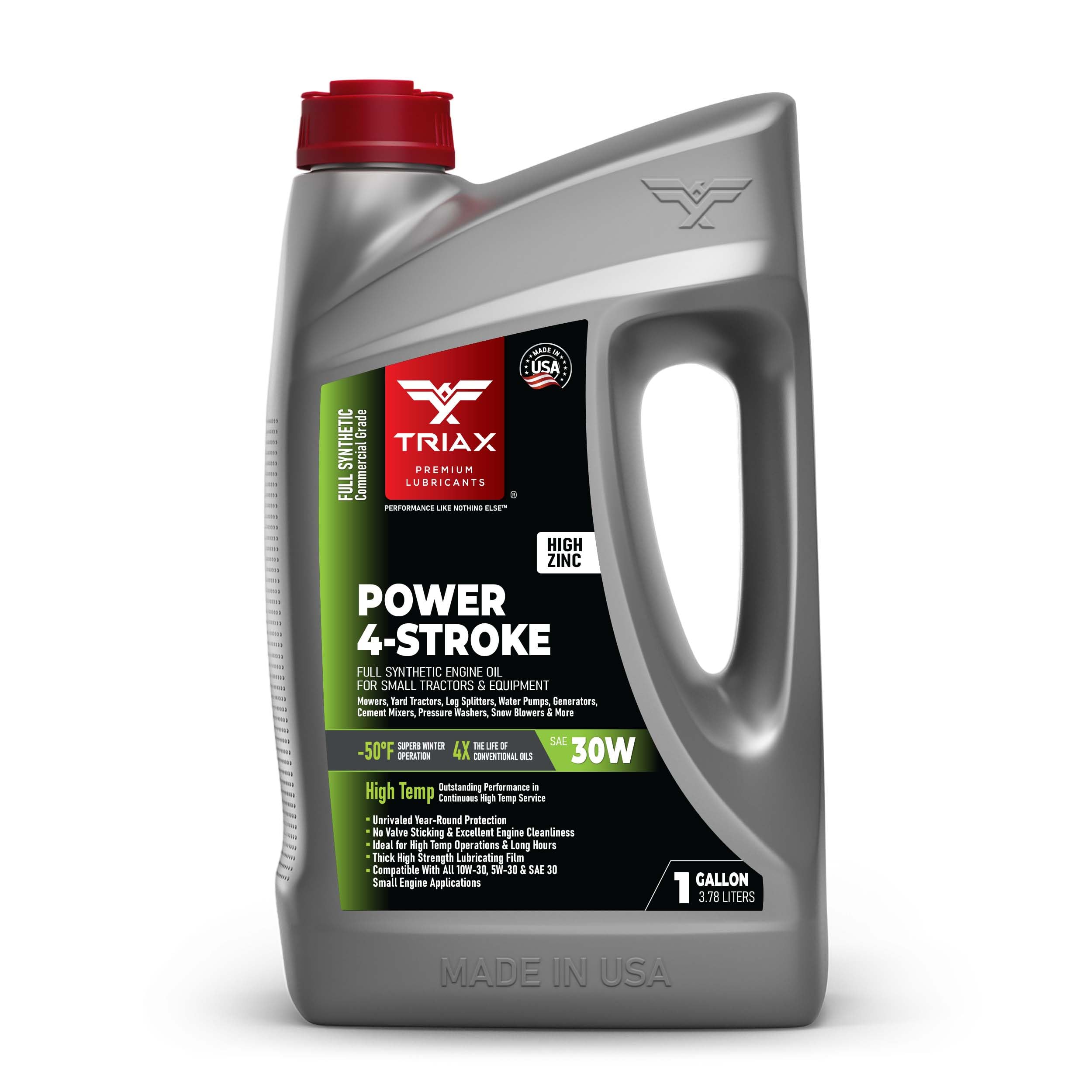 TRIAX Power 4-Stroke 30W Full Synthetic, 4 Stroke Full Synthetic Small Engine Oil, Garden Tractors and Other Power Equipment (1 Gallon)