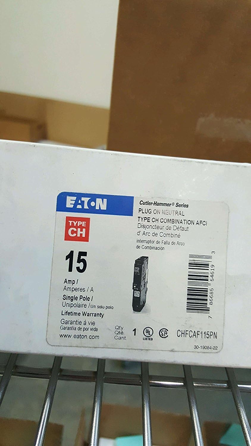 Eaton CHFCAF115PN Plug-in Mount Type CH Combination Arc Fault Circuit Breaker 1-Pole 15 Amp 120 Volt AC Fire-Guard