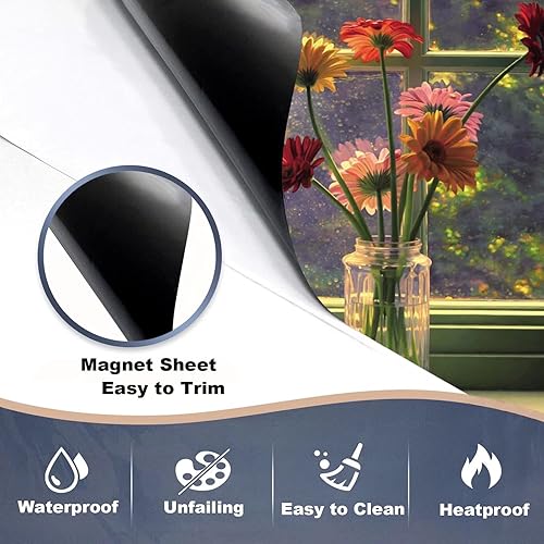 Miniatura 6 de Calcomanías magnéticas de madera rústica para lavavajillas, cubierta de madera vieja para lavavajillas, calcomanía de girasol magnética para la