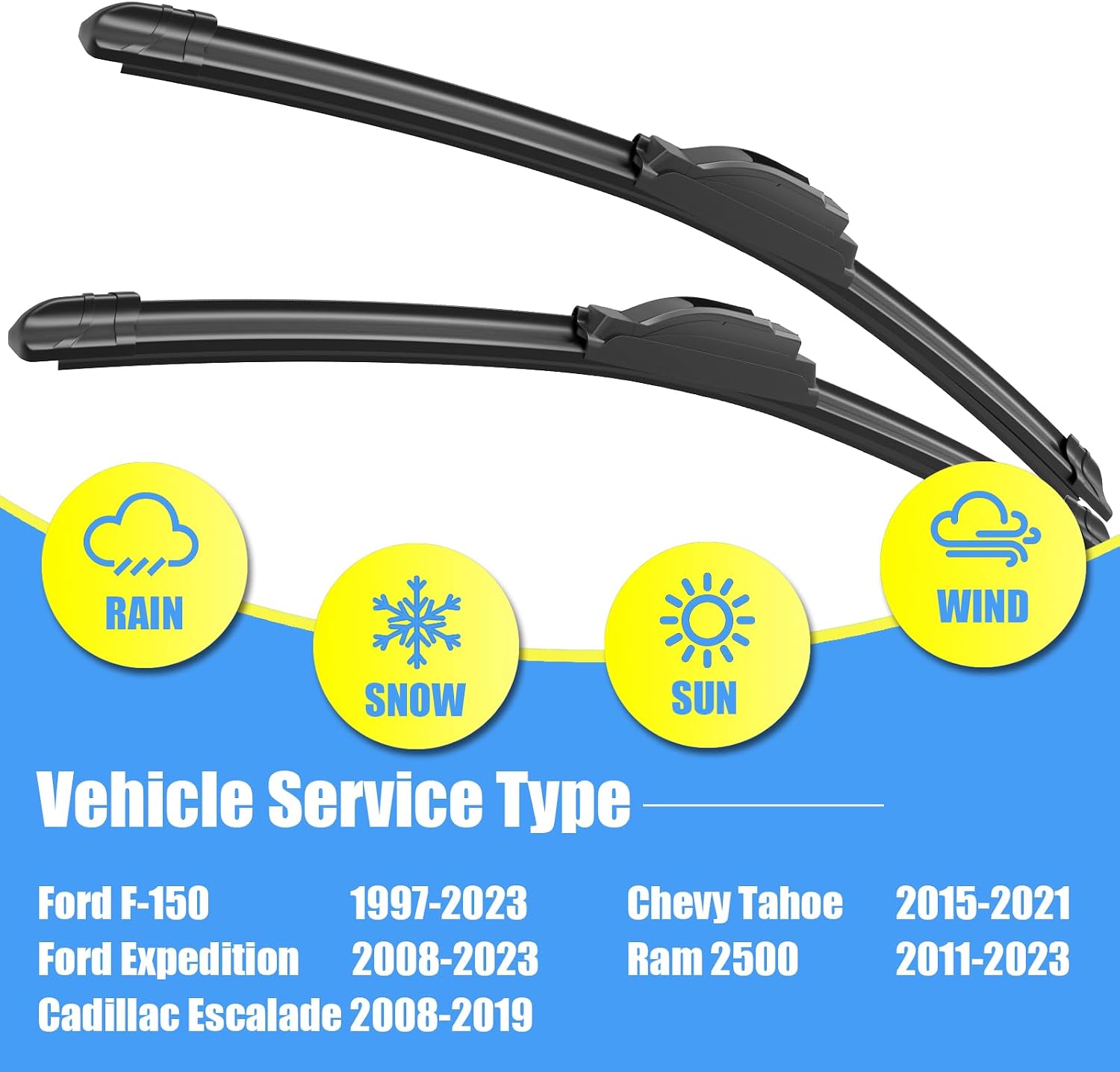 Gavimnal® 22"+22" Silicone Wiper Blades Replacement For Ford F-150 1997-2025 Expedition 2008-2025 Cadillac Escalade 2008-2019 Ram 2500 2011-2025,All-Season Front Windshield Wiper Blades(Set of 2)