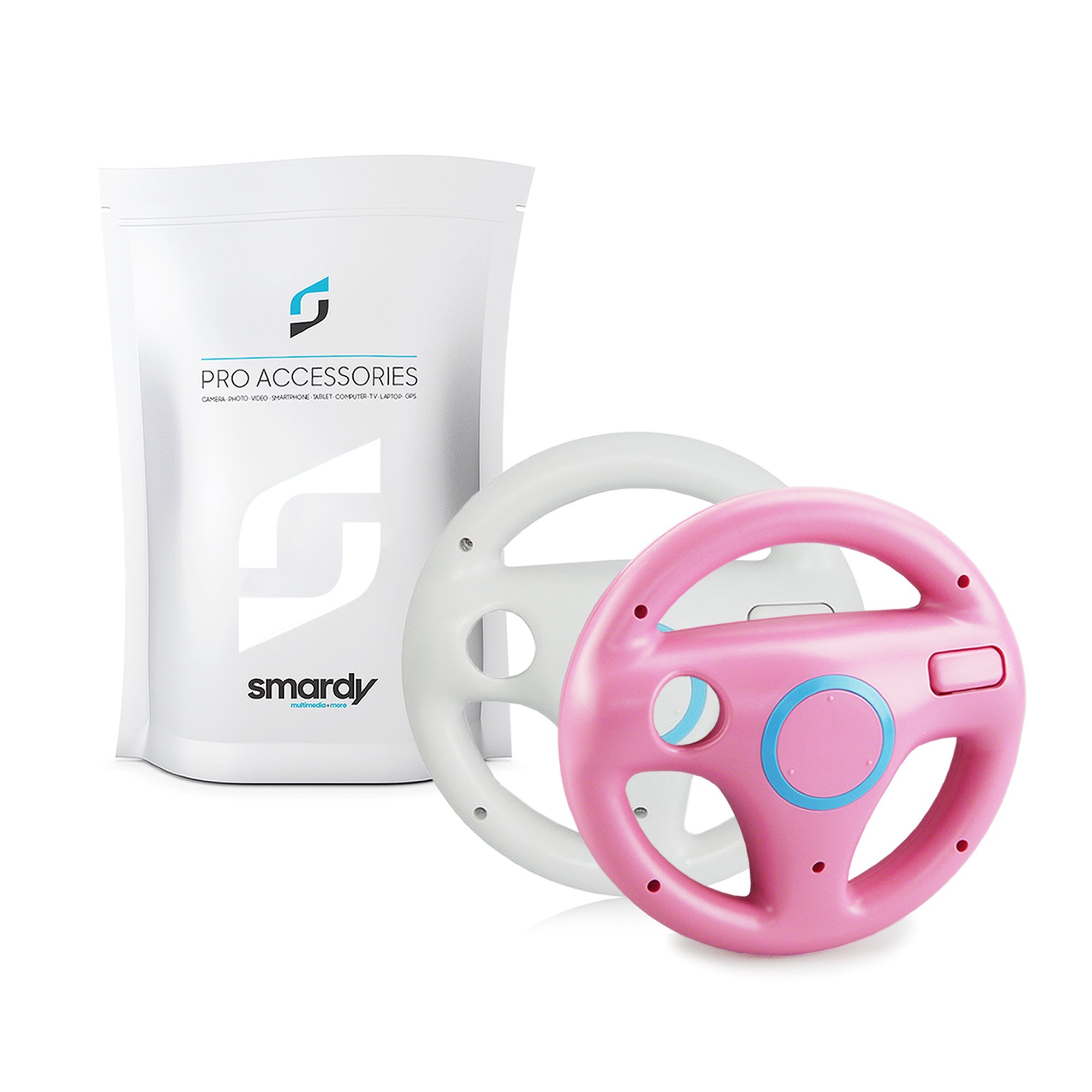 smardy 2x Volante da Corsa Bianco e Rosa Racing Wheel Compatibile con Nintendo Wii Telecomando Controller per Mario Kart Game, Giochi di Guida