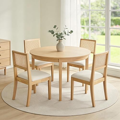 Miniatura 7 de Juego de 2 sillas de comedor de ratán, sillas de comedor de cocina con respaldo de bastón, silla tapizada de ratán moderna de mediados de siglo,