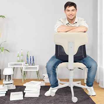 Cross Legged Office Chair with Wheels, Criss Cross Desk Chairs, Kneeling Chair for Adults with Lumbar Support and Height Adjustable (White)