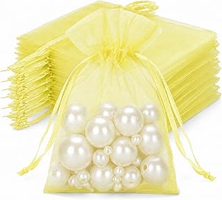 joycraft 50Pcs Lemon Yellow Organza Bags – 2.7x3.5 In Sheer Jewelry Mesh Pouch, Small Party Favor Drawstring Pouch for Wedding, Birthday, Baby Shower, DIY Craft