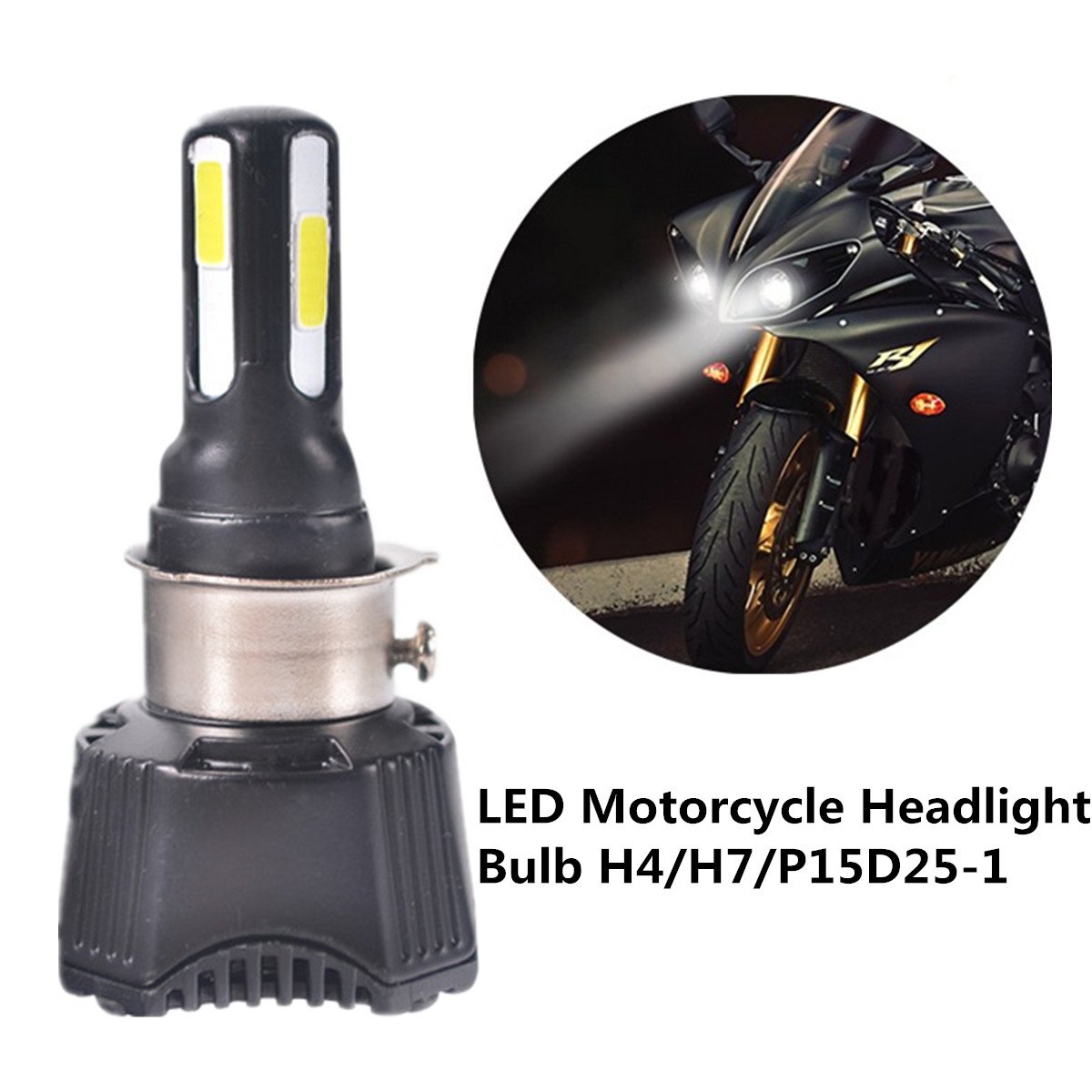 FEZZ Motorcycle LED Headlight Bulb 40W H4 H6 S2 BA20D P15D25-1 Front Light with Cooling Fan (white, 4 LED)