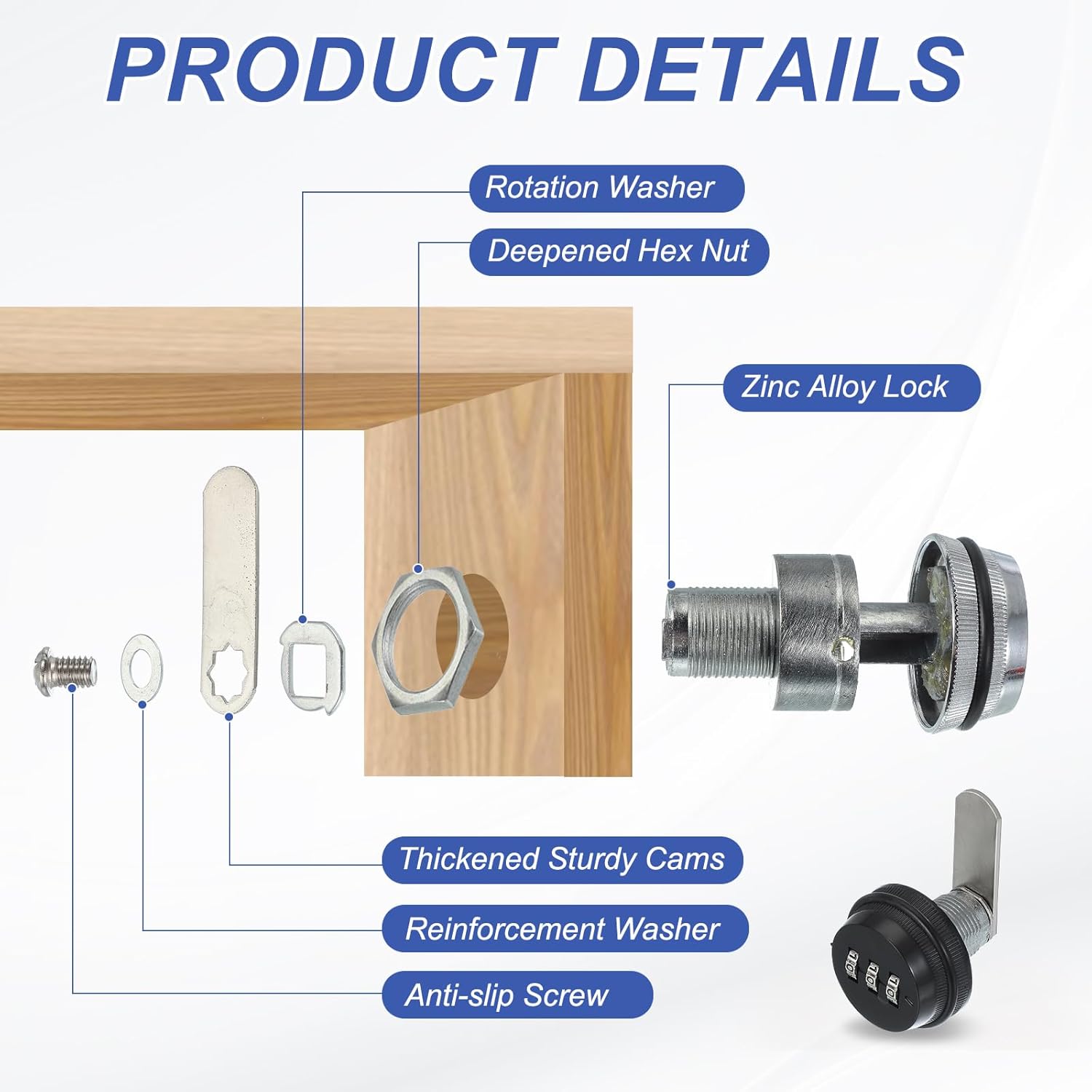 MECCANIXITY Combination Cabinet Cam Lock, Zinc Alloy File Cabinet Locks 3/4'' Password Coded Locks Cylinder for 0.2-0.5" Thick Drawers Mailbox, Bronze Pack of 2