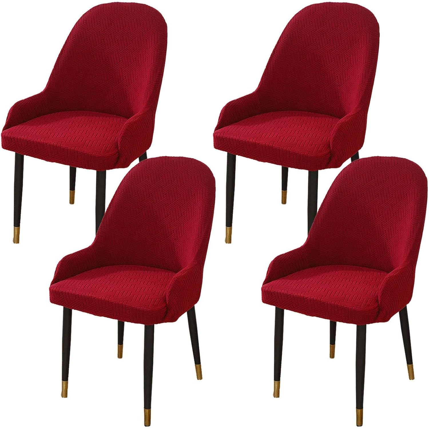 Elastic Dining Chair Cover, Bow Back Armchair Cover with Elastic Bottom Washable Chair Cover with Armrest(Vin Rouge,Lot de 4)