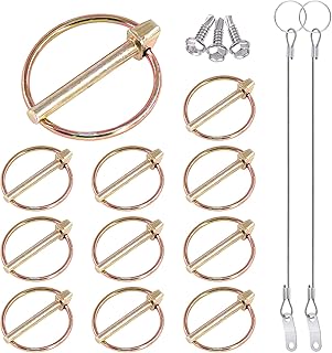Glarks 15Pcs 3/16" x 1-7/16" Lynch Pin with Lanyard Cable Set 10Pcs Lynch Pin Lock Pin Clips and 2Pcs 304 Stainless Steel Lanyard Cable with Quick Release Ring for Farm Tractors Trailers Trucks Mowers