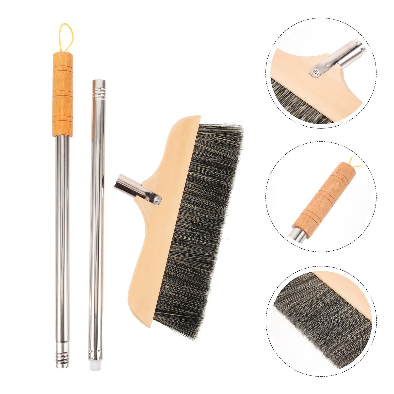 Abaodam Scopa in Legno Setole Morbide Antistatiche, Asta in Acciaio Inox Manico, Scopa Domestica per Pavimenti, Tappeti e Superfici Piastrellate, per Cucina e Camera da Letto