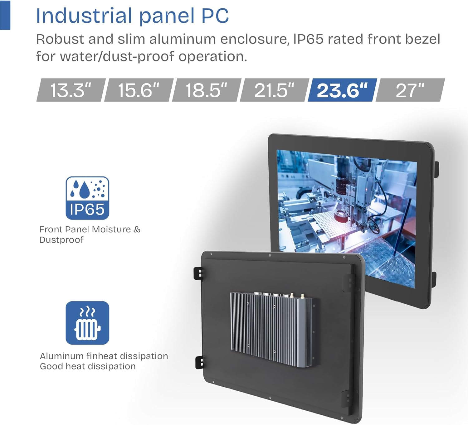 23.6" Fanless Industrial Panel PC,16:9 Embedded 10 Point Touch PC,Windows 11 IP65 All-in-One Computer,Auto Power-on,for Factory,Automation,Kiosk,Business (I5-10310U, 16G RAM 256G SSD)