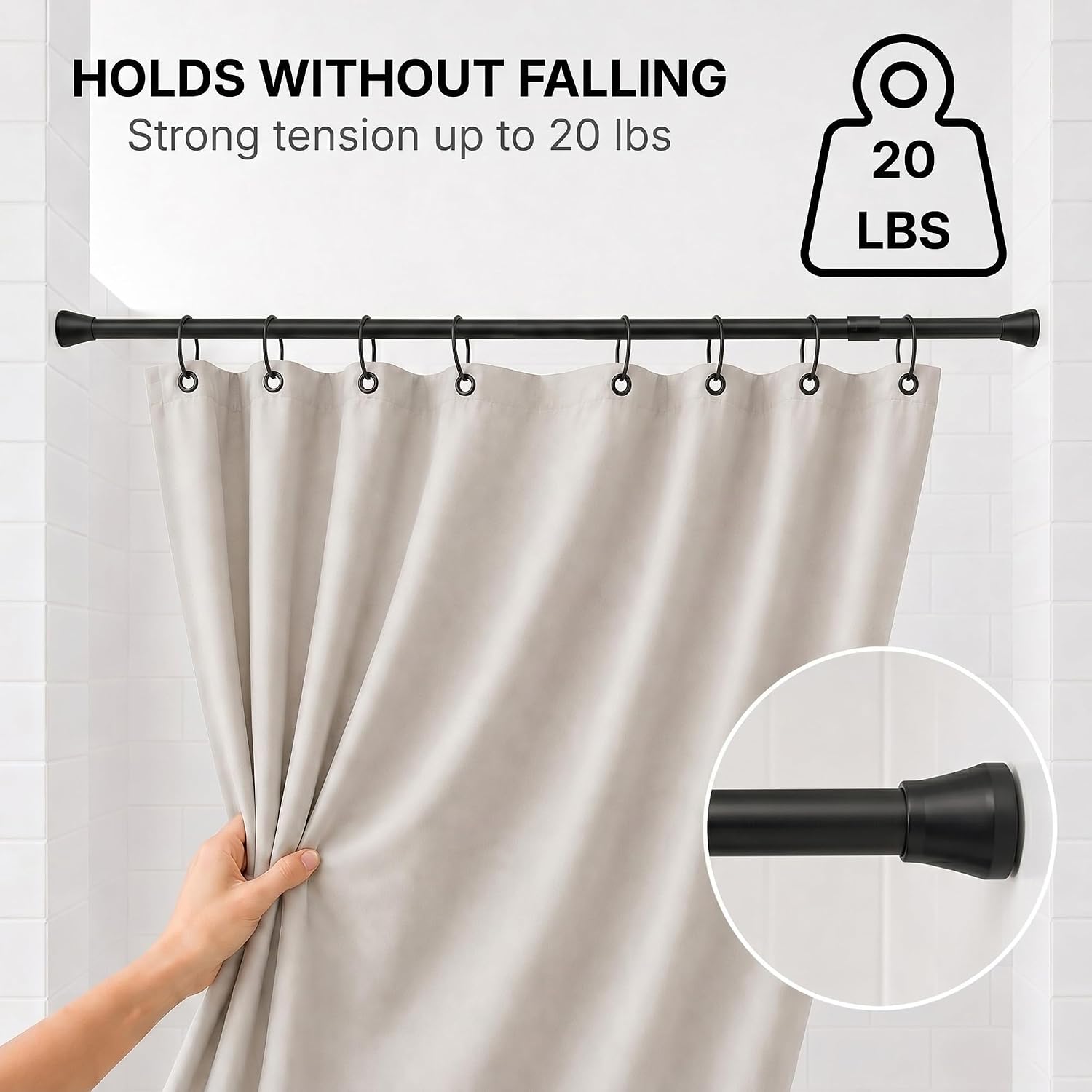 Tension Adjustable Shower Curtain Rod 43-79 Inches Black