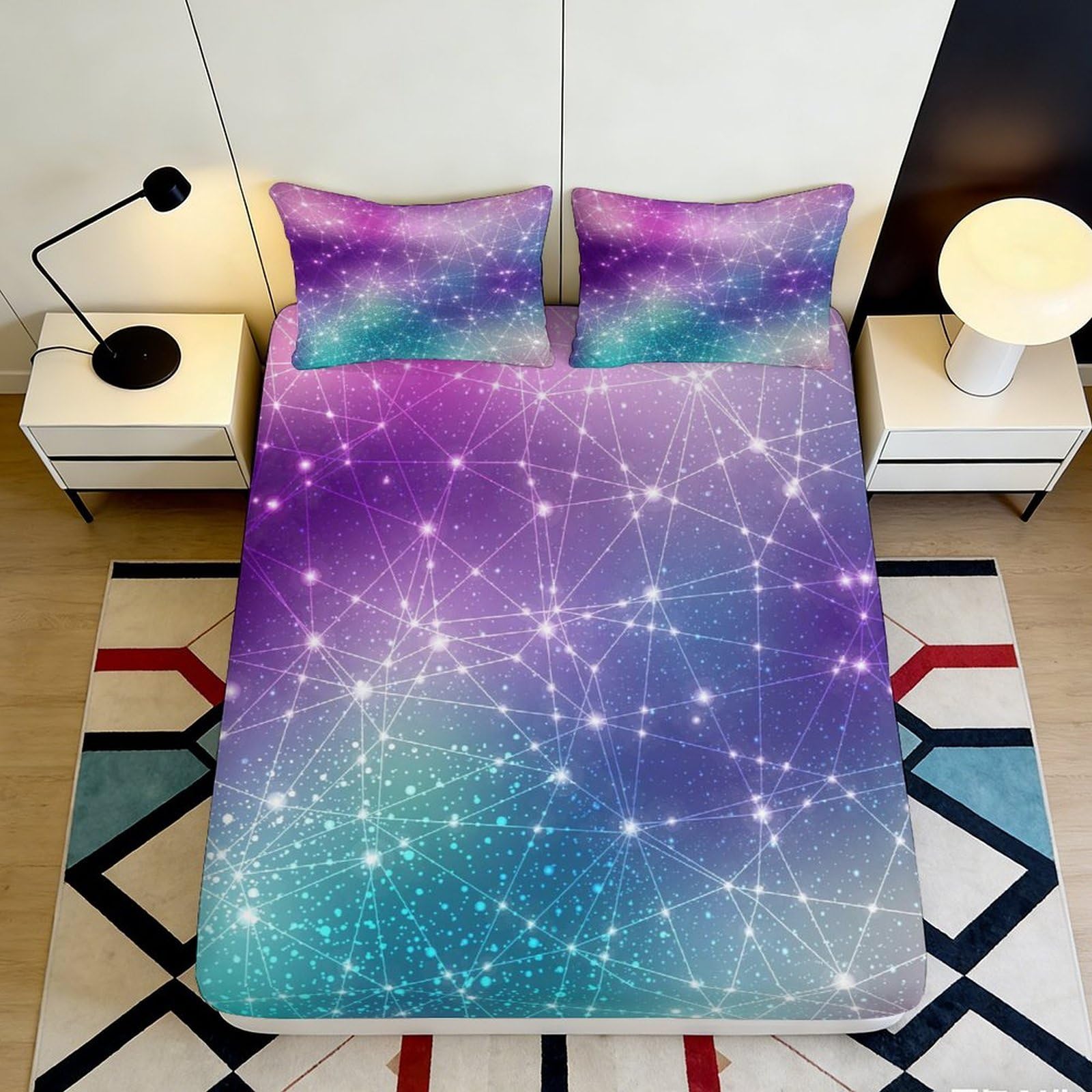 Pnayamiorkfel Style-5 3D Printed Galaxy Starry Sky Fitted Sheet Microfiber Purple Blue Gradient Cosmic Nebula Mattress Cover For Bedroom Dorm Decor 90X200x25cm
