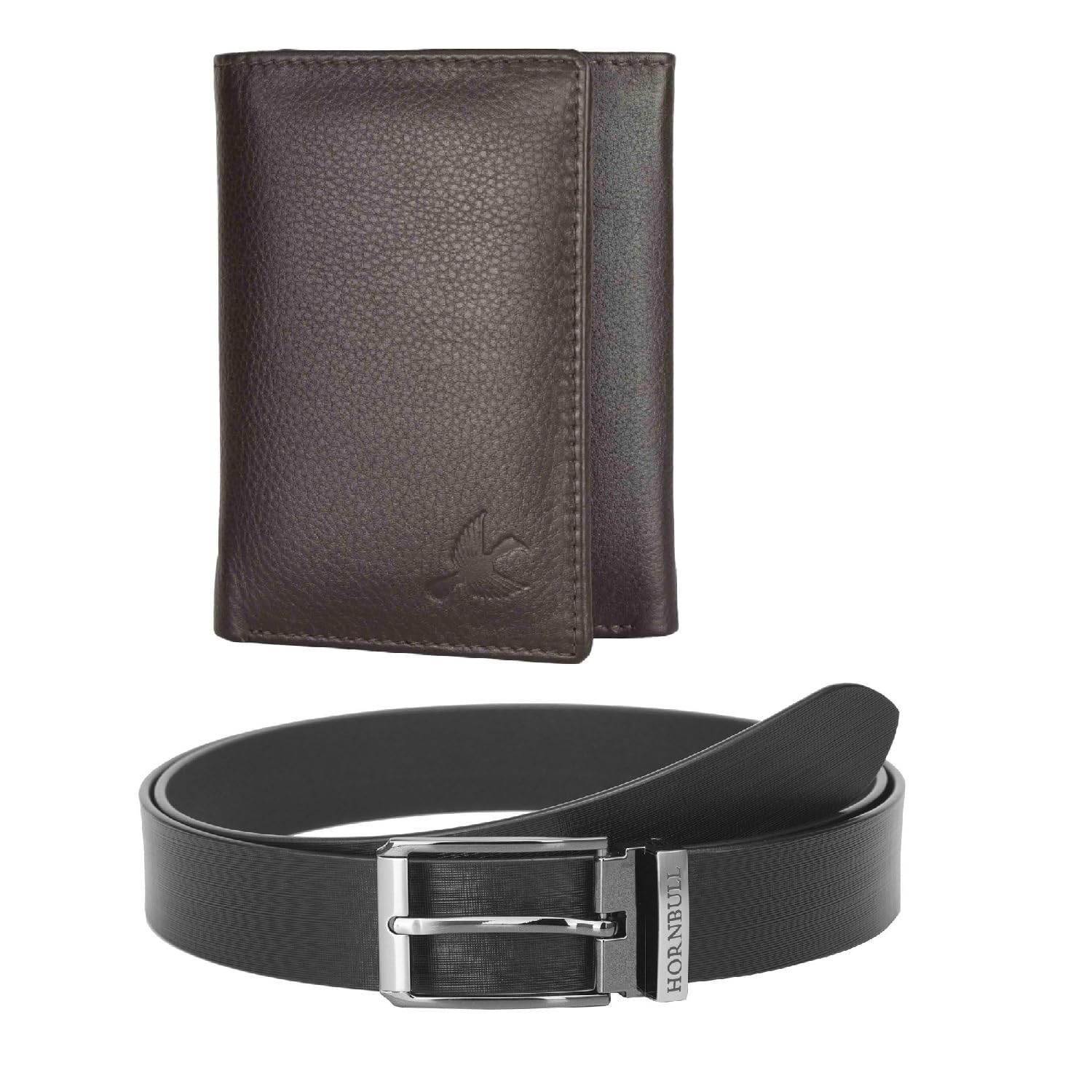HORNBULL Men's Brown Wallet and Black Belt Combo BW104100