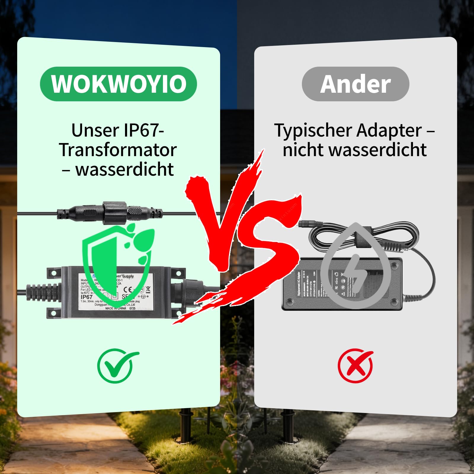 6 Gartenbeleuchtung LED, Gartenstrahler LED Außen Wasserdicht mit Warmweiß 3000K, IP67 Wasserdichter, 20m 24V Gartenleuchten mit Adapter, Gartenstrahler für Terrasse, Gartenweg, Party, Rasen, Erdspieß