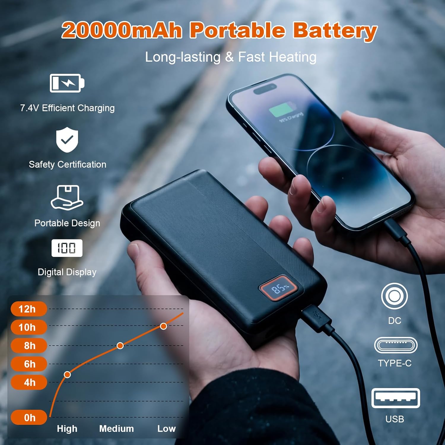 Heated Jacket for Men with 20000 mAh Battery Pack Fleece Lining Mens Heated Coat Wa... - Image 4