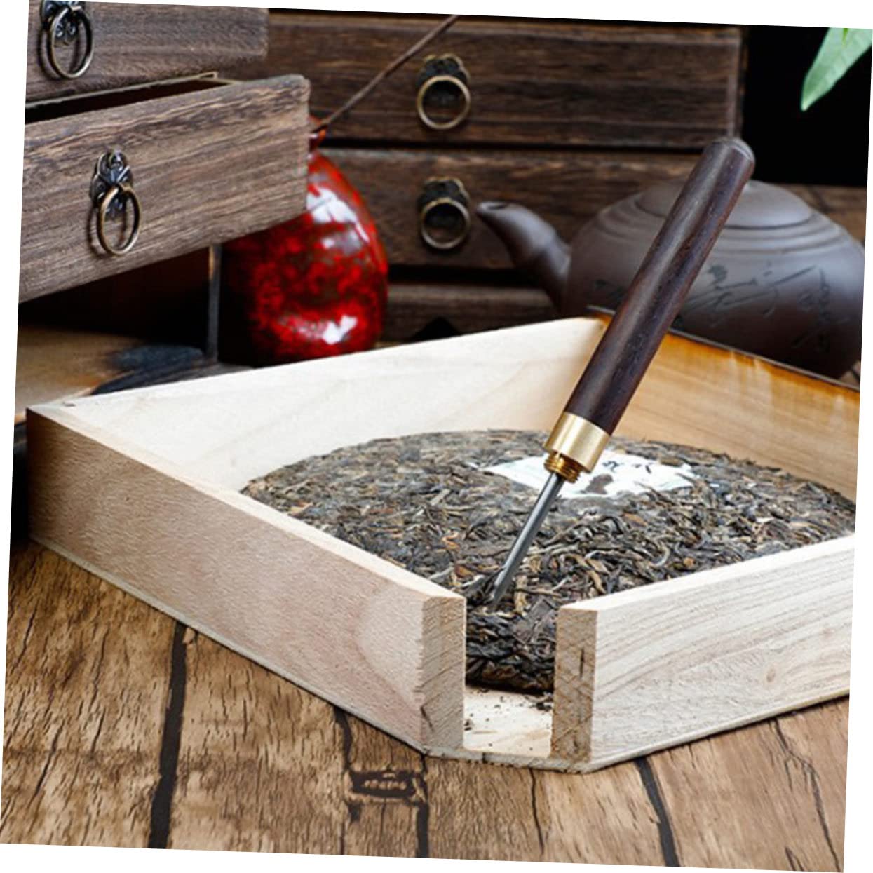 Mikikit Scatola Tè in Vintage Due Strati Cassettiera Resistente all e Usura Contenitore per Tisane e Tè con Protezione da Luce e Polvere Design Retro in