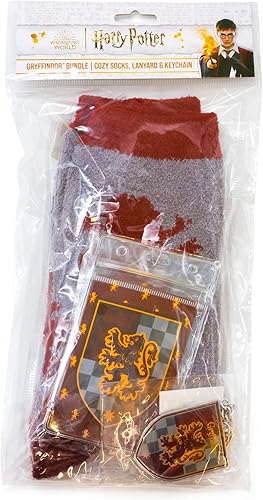Miniatura 2 de Culturefly Harry Potter Gryffindor - Paquete de accesorios prémium de 3 piezas calcetines de tripulación llavero cordón Granate