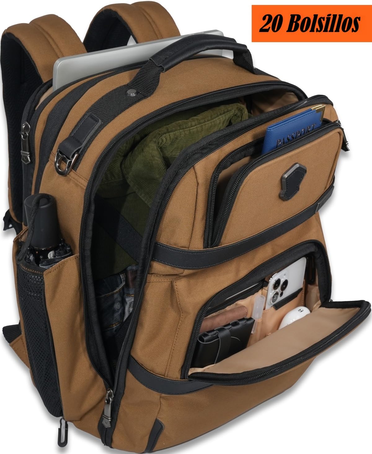 WELKINLAND Mochila de viaje de 20 bolsillos, mochila de equipaje de mano, mochila para laptop de 16 pulgadas para hombre, mochila expandible con funda para carrito, mochila de viaje con compartimento
