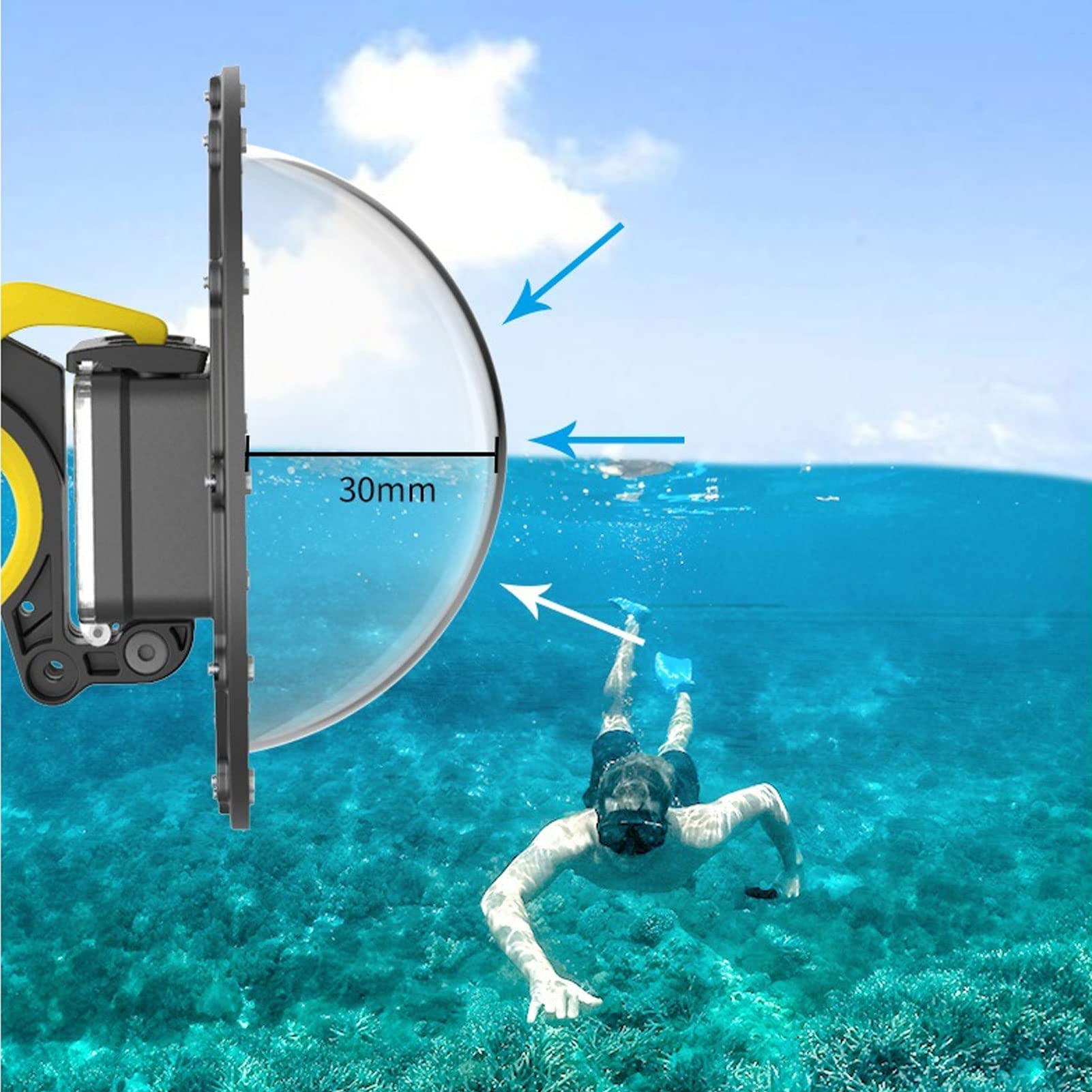 EMUKOEP Fisheye Sphere Custodia Impermeabile per Fotocamera con Pulsante di Scatto per gli Appassionati di Immersioni