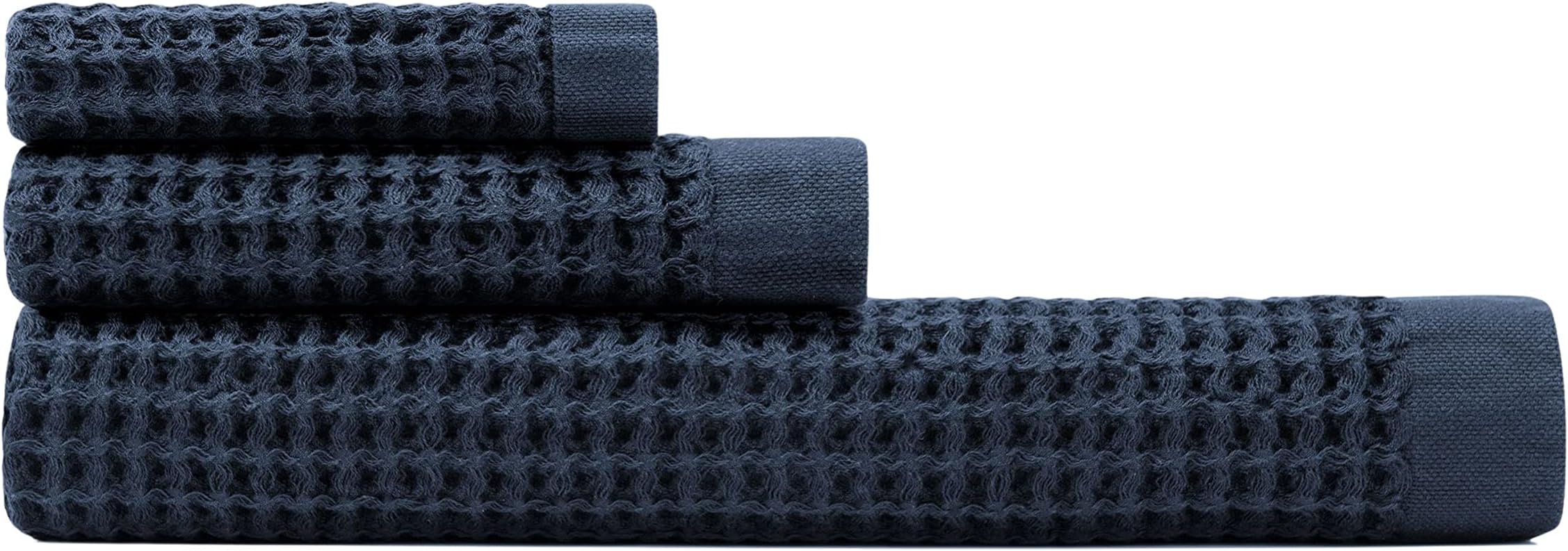 ONSEN - Bath Sheet Set - 3 Waffle Towels - 100% Suprima Cotton Waffle Weave - Quick Dry Luxury Bath Towels - Soft & Durable - Includes Bath Sheet, Hand Towel, Face Towel - Home Essential,Twilight Blue