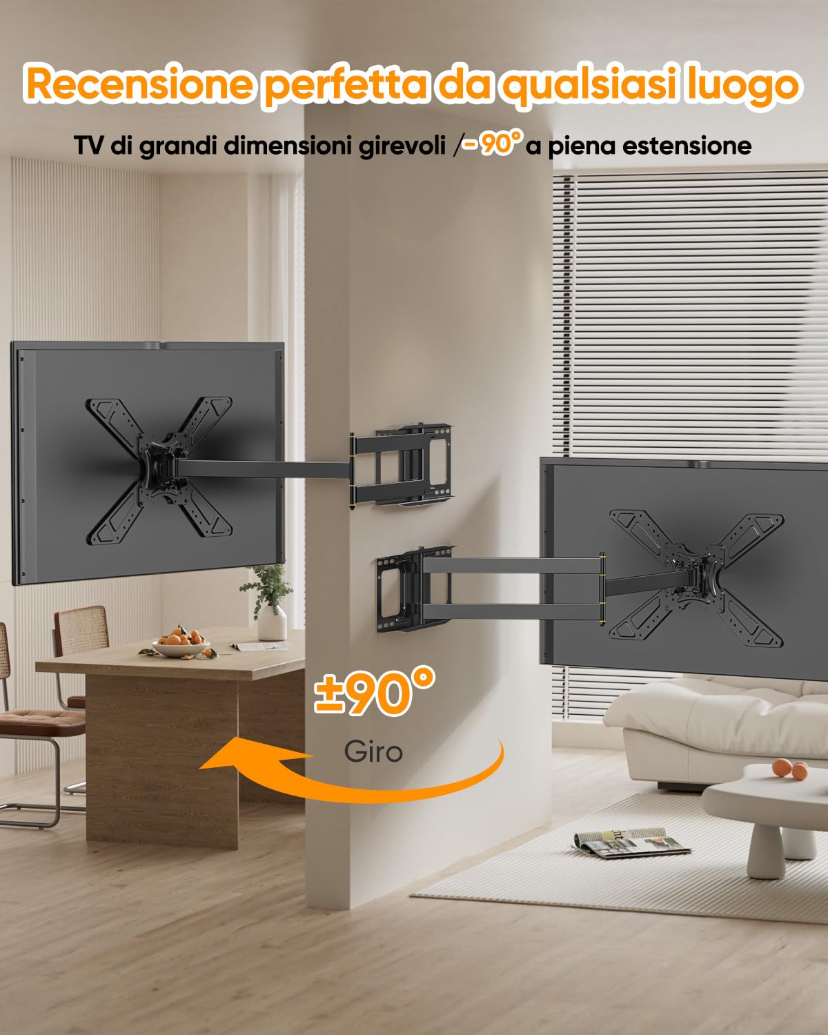 FORGING MOUNT Supporto TV Parete con Braccio Extra Lungo 1220mm per Schermi piatti/curvi da 26-75 Pollici fino a 50 kg, Staffa TV Girevole Inclinabile Orientabile, Max VESA 600 x 400mm