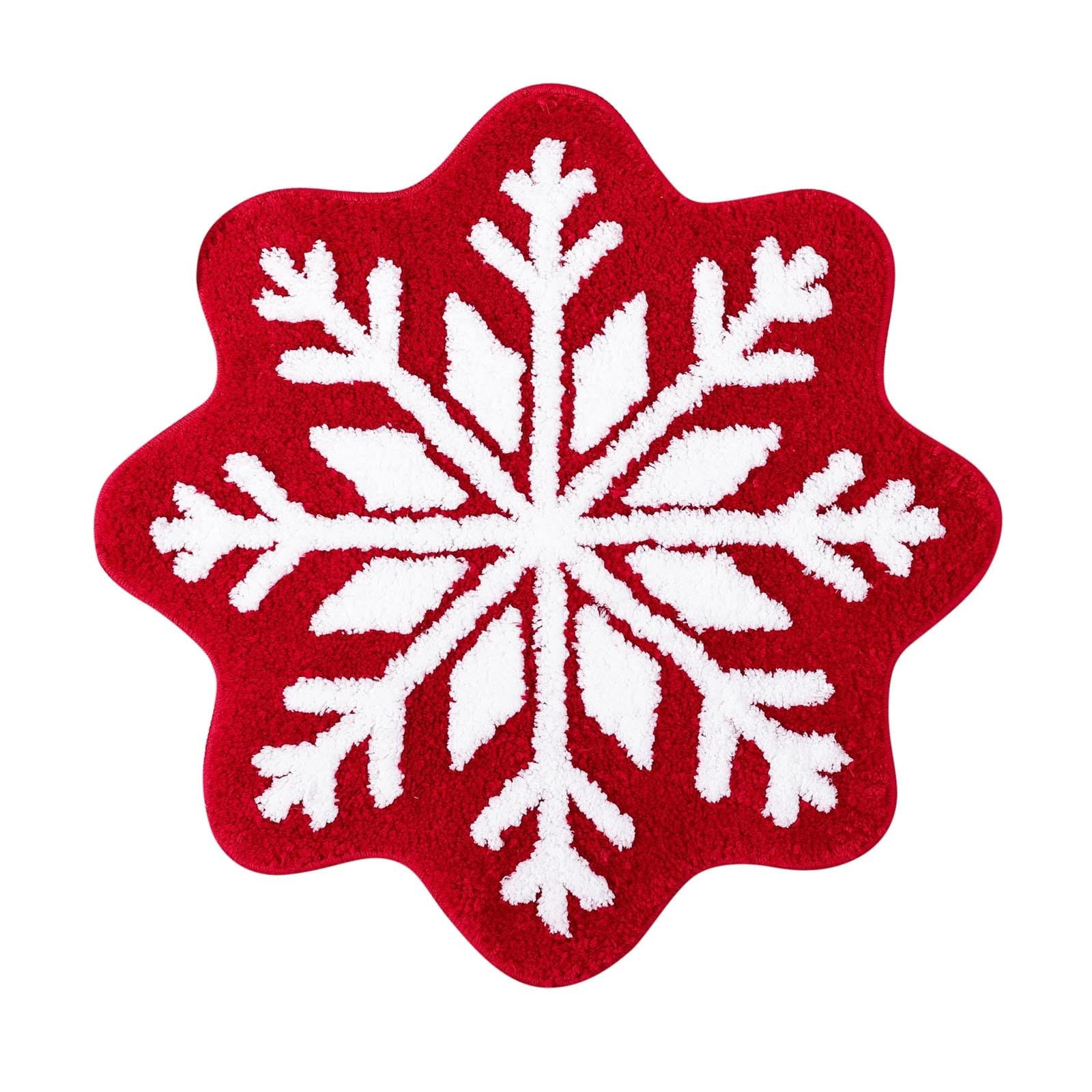 KELINFONG Christmas Rugs,26 Inch Extra Soft Non-Slip Thick Washable Shaggy Absorbent Snowflake Shape Bathroom Mats,Plush Quick Dry Indoor Rugs for