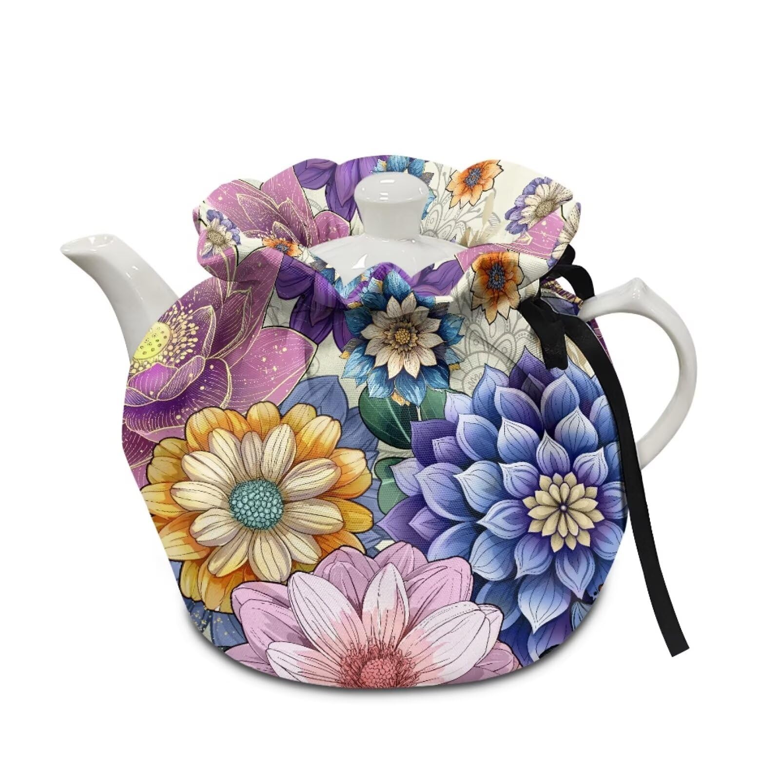 Retro Flower Tea Pot Cover Teapot Pouch Insulated Kettle Cover Drawstring Teacup Covers Insulated Drop-Proof Shock-Proof Kitchen Home Dining