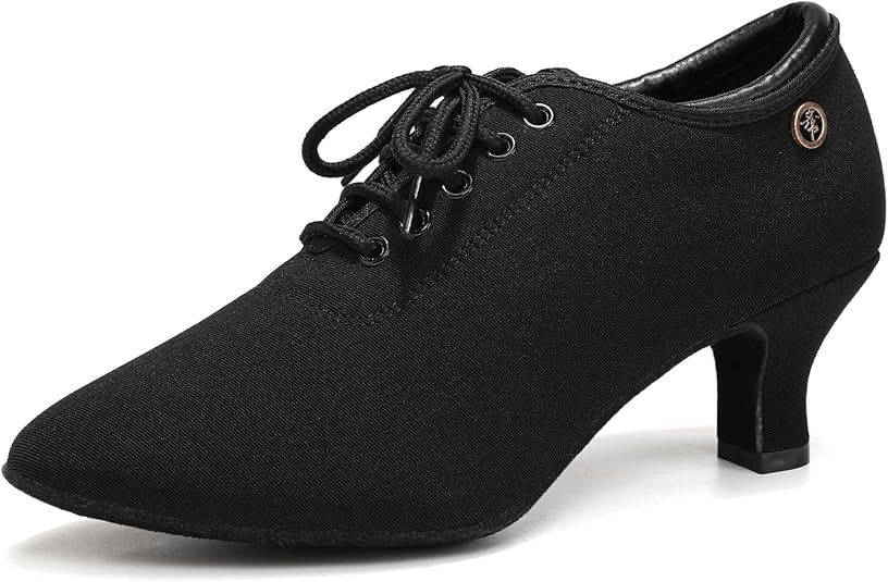 Scarpe Da Ballo Latino YCALCP Donna - Tacco 5 Cm, Punta Chiusa, Nere Con Lacci