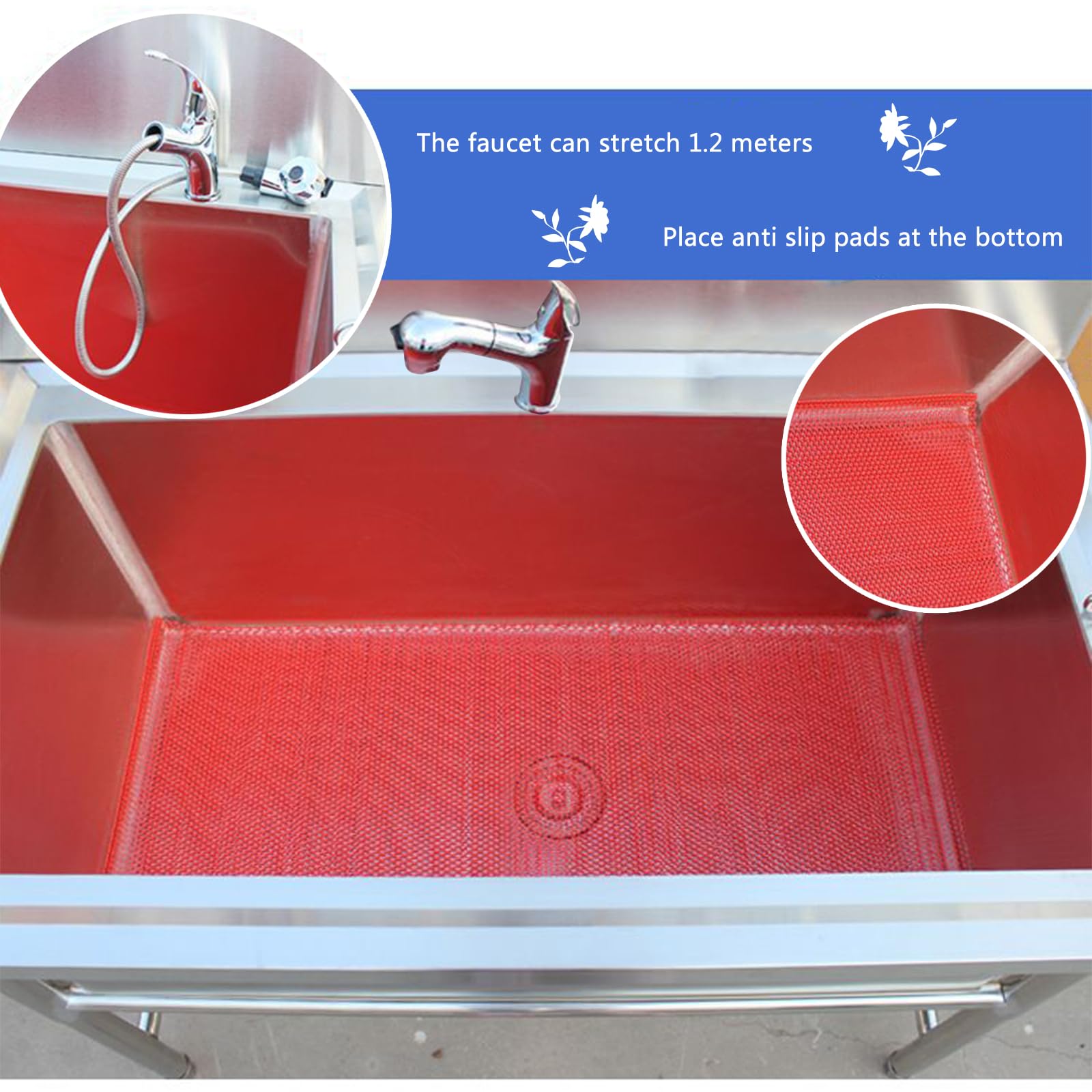 Estación de baño para Perros,Bañera de Acero Inoxidable para Mascota,Bañera Peluquería Canina,bañera Profesional de Acero Inoxidable,Bañera para Perros,con Ducha Pet Bath Tub Dog Grooming(80cm/31in,40