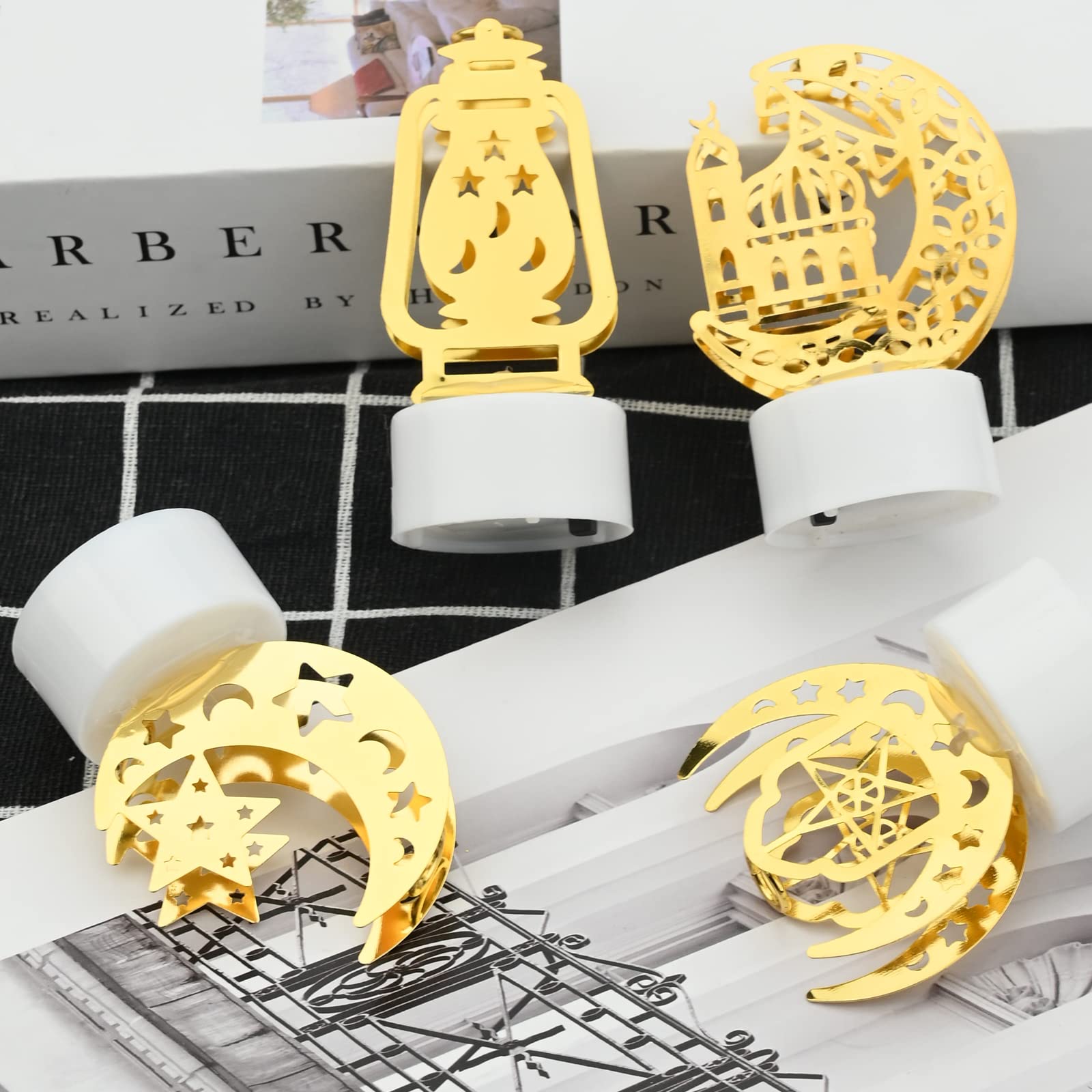 Abiyou Lot De 2 Lanternes De Ramadan, Lanternes à Bougie LED Pour L'Aïd Mubarak, Décoration De Table Pour La Maison, L'Aïd Mubarak, Fournitures De Fête Créatives (doré