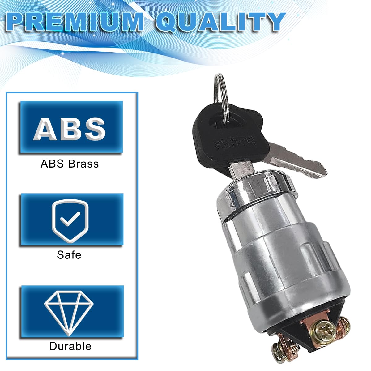 3-Wire Universal Ignition Key Switch with Key DC 12V Engine Starter Key Off-ON-(Start) 3 Position with 14AWG Wire Cold Pressed Connector for Modified Car Buggies Motorcycle Tractor