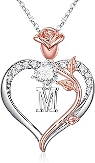 Muttertagsgeschenke für Mama - Kette Rosen Herz Halskette Damen, 14K Weißgold Vergoldet CZ Herz Buchstaben Kette Geburtstagsgeschenk für Frauen Freundin Muttertagsgeschenke für Mama Om
