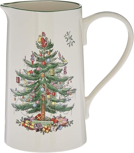 Spode - Colección de árbol de Navidad, jarra con diseño de árbol de Navidad, verde, 2 pintas, utilizada para servir leche, crema, jugo y más, jarra