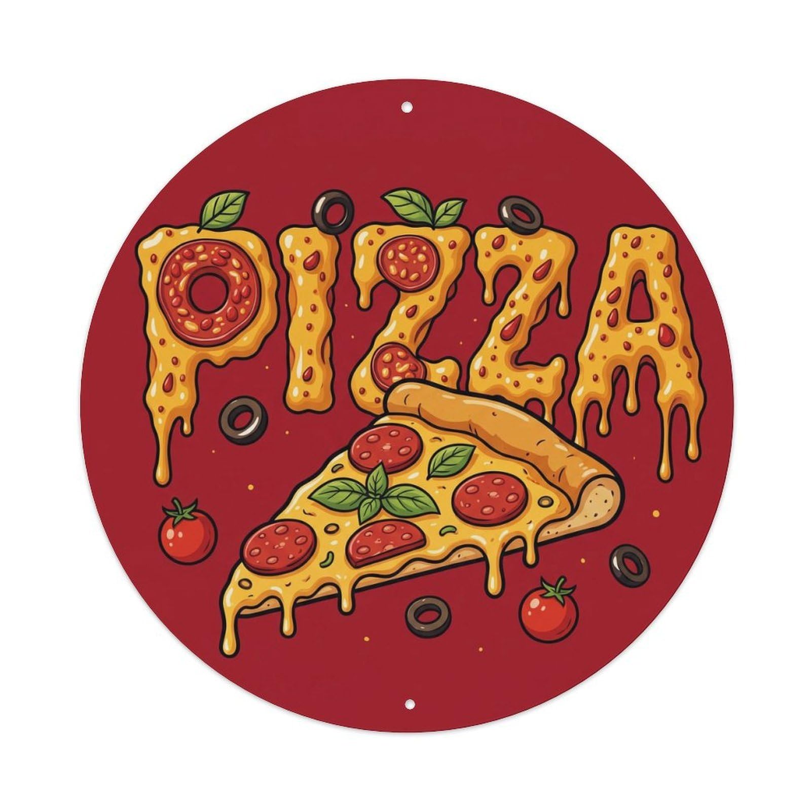 Vintage Pizza Slice Pepperoni Basil Vintage Metal Tin Sign Plaque Wall Decor for Cafe, Club Bar, Office, Garden Metal Poster 8x8Inch