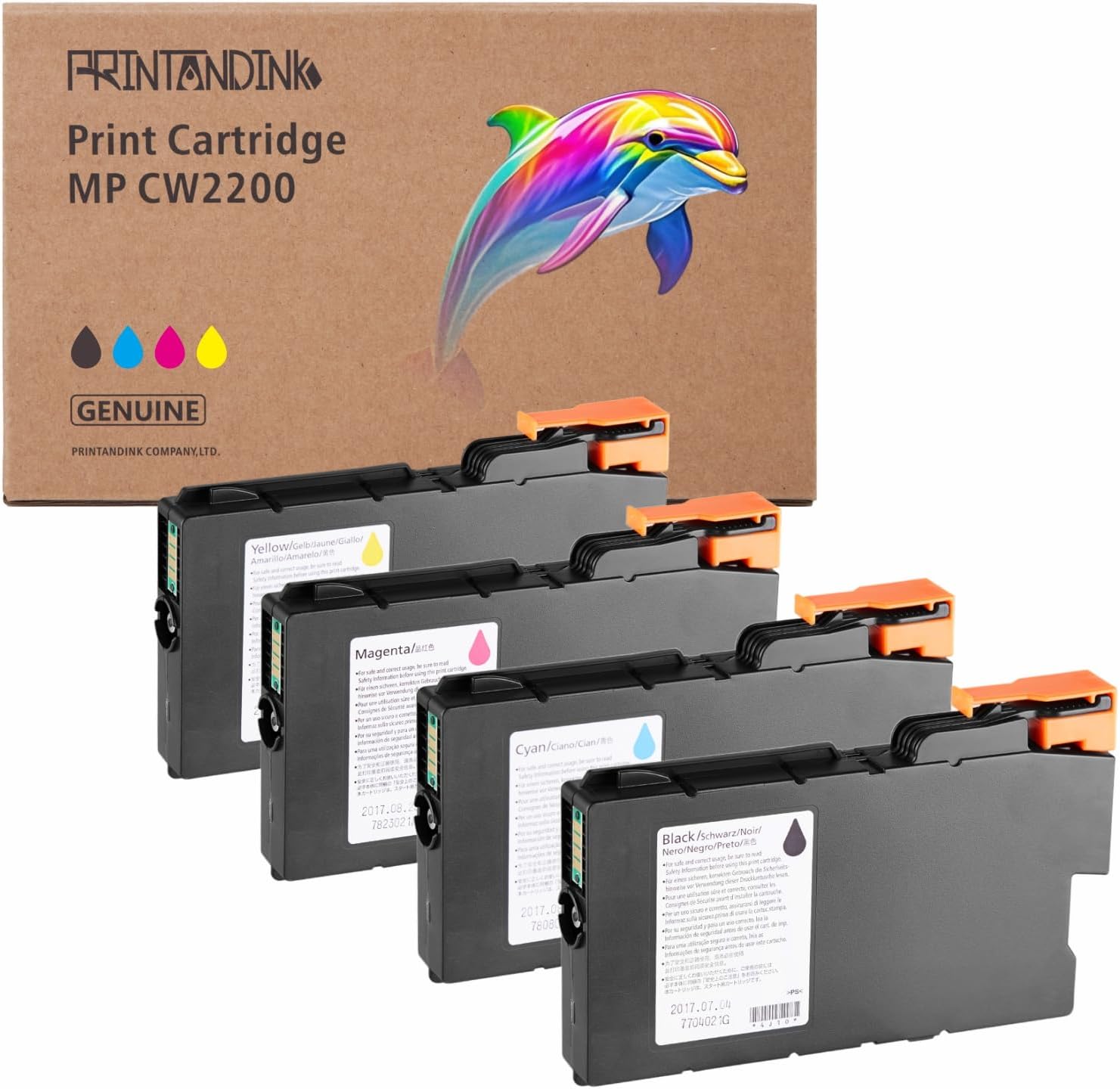 MP CW2200 Ink Cartridge Replacement for Ricoh MP CW1200 2000 2200 Lanier MP CW2200 CW2201sp Savin MP CW2200 CW2201sp (4-Pack Black Cyan Magenta Yellow)