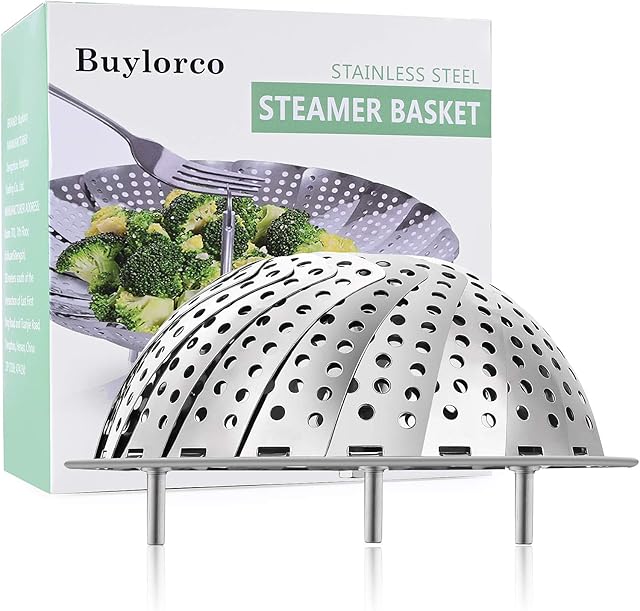 Buylorco Steamer Basket Stainless Steel Folding Vegetable Steamer Insert Steamer Cookware for Veggie Seafood Cooking (Small)