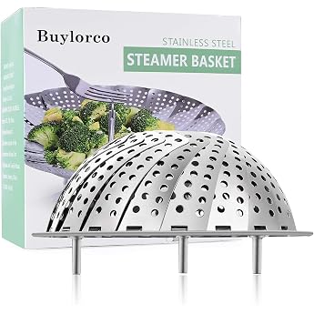 Buylorco Steamer Insert Stainless Steel Foldable Steamer Basket Steamer Insert Vegetable Steamer for Seafood Vegetable Cooking 13 to 23 cm