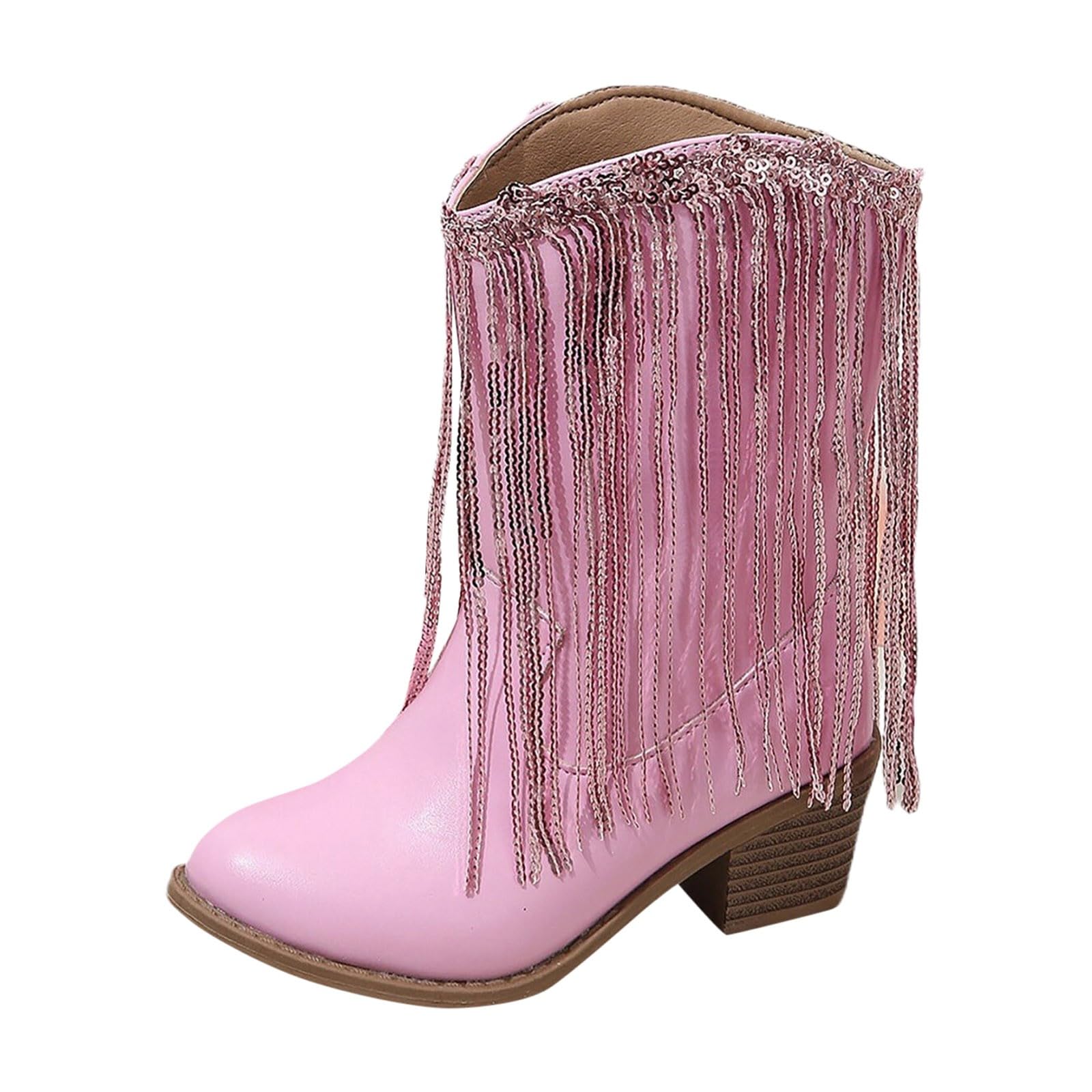 Bottes pour filles UK Frange Décoré Talon Bloc Cuir Western Cowgirl Bottes Hiver Automne Mode Enfants Bottes Courtes Enfants Antidérapants Pompon Chaussures Chaussures