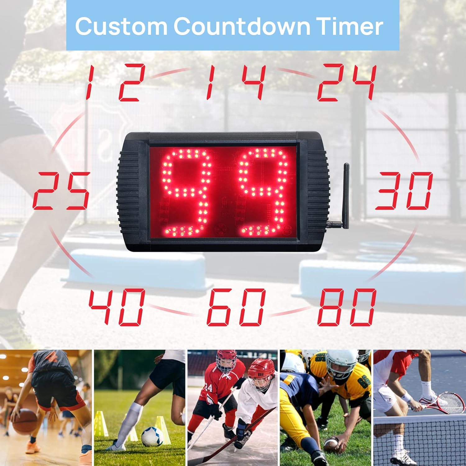 Shot Clock Basketball Timer with Tripod,12/24/30 Seconds Countdown Timer, Portable Shot Clock with Buzzer for All Sports