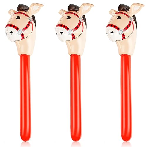 3 Pieces Inflatable Stick Horse Inflatable Horsehead Stick for Theme