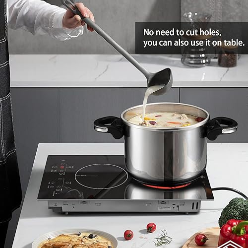 Vista 4 de Karinear Placa eléctrica de 2 quemadores, placa de cocina de cerámica con enchufe de 120 V, encimera de 12 pulgadas y estufa eléctrica integrada