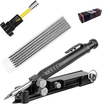 Multi-function Scribing Tool Upgraded - Construction Pencil- Aluminum Alloy Scribe Tool with Deep Hole Pencil,DIY Woodworking Scribe Gauge Scriber Line Maker Measuring Tools