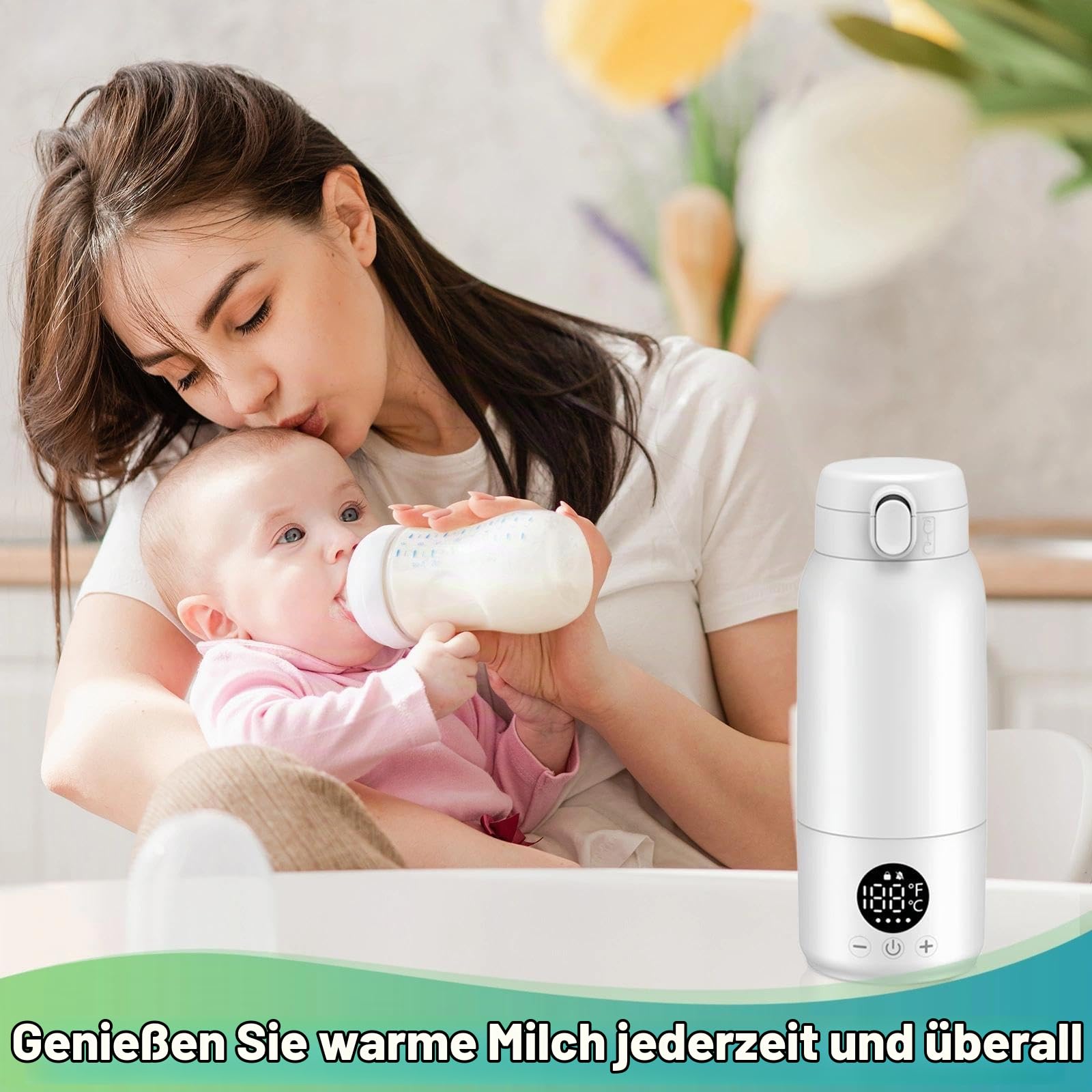 Tragbarer Flaschenwärmer Baby Unterwegs 500ml Flaschenwärmer mit Lange Akkulaufzeit 11000mAh 35-70℃ Einstellbar Babyflaschenwärmer Schnelles Aufheizen für Muttermilch und Wasser