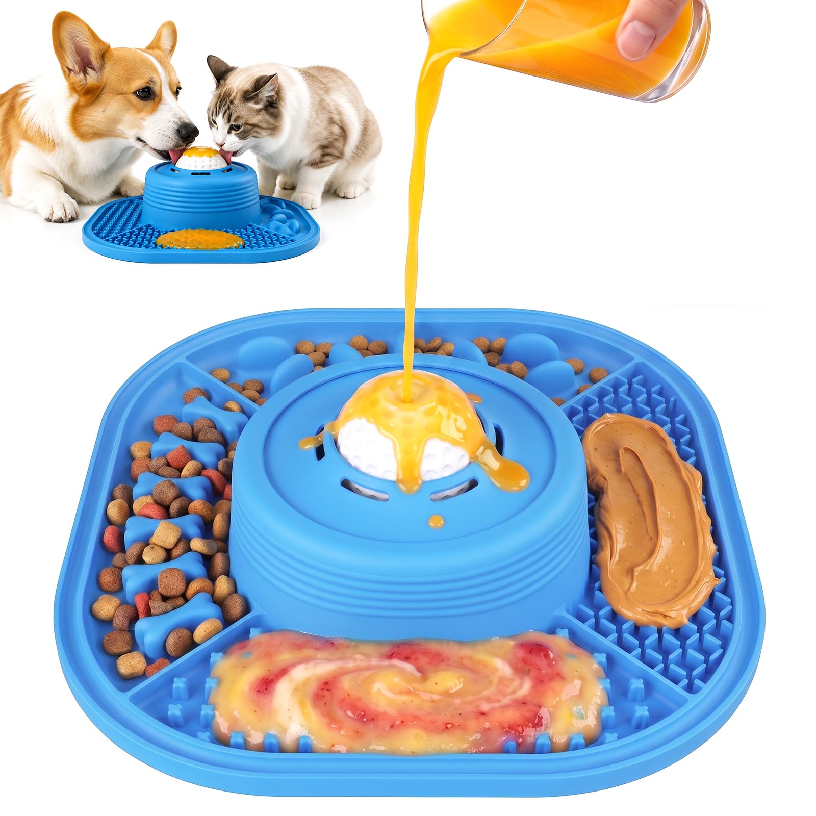 Viowey Dog Slow Feeder Bowl, Dog Licking Bowl with Rolling Ball, Detachable Slow Feeder Liquid Bowl | Anti Slip Dog Liquid Bowl with Suction Mat, Helps Prevent Bloating and Indigestion